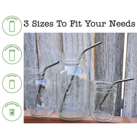 Combo Pack Thin Bent Stainless Steel Straws for Mason Jars (6 Pack + Cleaning Brush + Cloth Bag)