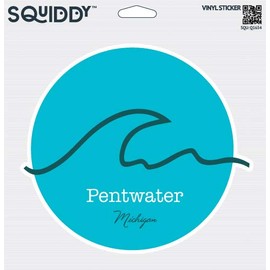 Squiddy Pentwater Michigan Wave - Vinyl Sticker for Car, Laptop, Notebook (4" high)