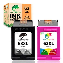 COLORETTO Remanufactured Printer Ink Cartridge Replacement for HP 63XL to use with Envy 4520 4516 Officejet 5255 5258 DeskJet 1112 3632 3639 1112 2130 3632 3633 3634 (1 Black+1 Color) Combo Pack