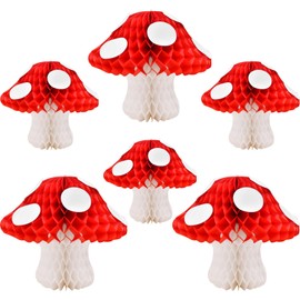 Paquete de 6 centros de mesa de rodar de abeja de hongos rojos, decoración de mesa de papel en 3D, para decoración de mesa de bosques, cumpleaños, baby shower, suministros de fiesta de hadas (2