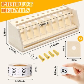 Menkxi 3500 Pcs Clothing Size Stickers Labels with Wooden Labels Holder Organizer Round Self Adhesive Stickers for Clothing T Shirts Retail, 7 Size