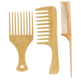 Healvian 3-Piece Bamboo Hair Comb Set for Men Wide Tooth Detangling Fine Tooth Styling and Tail Comb Hairdressing Tools for Hair Types