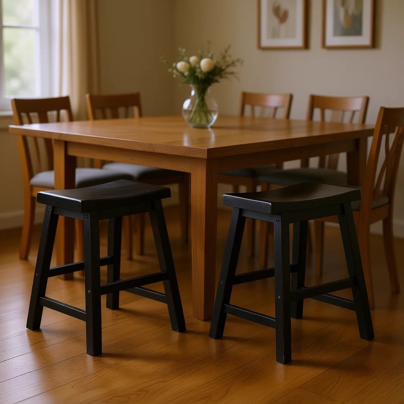 Set Of 2pc 18 Inch Height Saddle Seat Stools Black