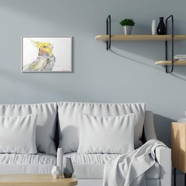 Stupell Industries Cockatiel Bird Portrait Tropical Yellow Pet, Design by George Dyachenko Grey Framed Wall Art, 16 x 20, White