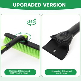 Ice Scraper and Extendable Snow Brush for Car Windshield,WHHMK Car Ice Scraper with 360° Pivoting Brush Head and Foam Grip,Snow Removal Tool with Thick and Soft Bristle Head for Truck SUV Non Scratch
