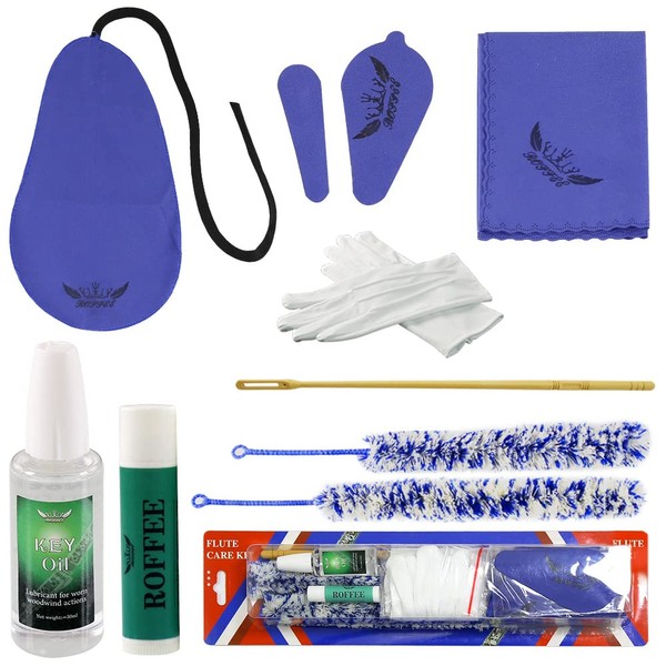 Flute Cleaning Cleaner Care Maintenance Kit,Key Oil,Cork Grease,Swab,Cleaning Cloth,2PCS Cleaning Brush,Cleaning Rod