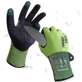 HandLove Cut Resistant Gloves, ANSI A9 Cut Proof Safety Work Gloves, Sandy Nitrile Anti-Slip, Wood Carving, Gardening, Glass Cutting, Car Repair, PFAS Free, Durable, Touchscreen, Yellow, 2Pair, XL