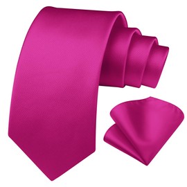 Enlision Fuchsia Pink Ties for Men Wedding Tie and Pocket Square Set Solid Color Necktie Handkerchief Mens Tie for Party Formal Business