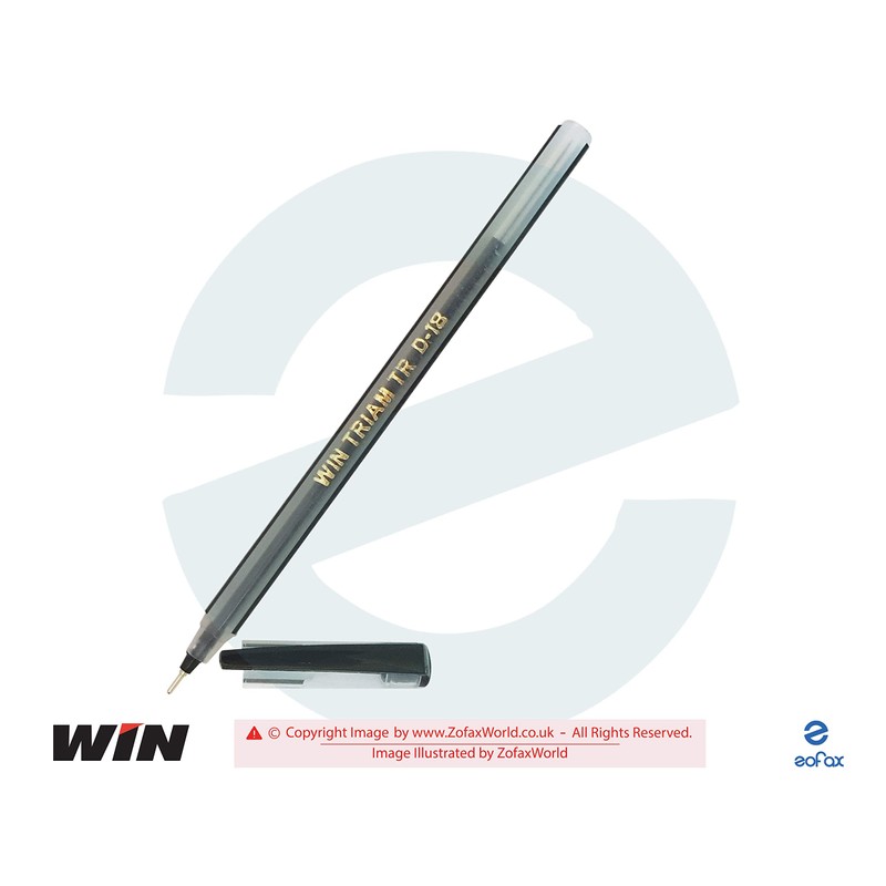 WIN 10 x 0.7mm Ball Pen Triam BLACK Smooth Ballpoint