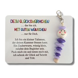 Glückswürmchen, Sorgenwürmchen handmade, Ranzenbaumler, Sorgenwurm, Worry worm, Mutmacher, Glücksbringer, Holz, Farbwahl (Lila)