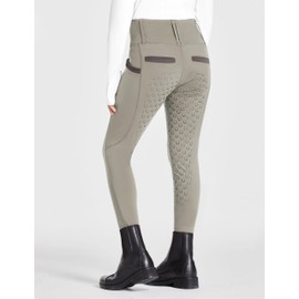 FitsT4 Sports Girls Riding Pants Full Seat High Waist Kids Equestrian Breeches Horse Schooling Tights Zipper Pockets Khaki Size S