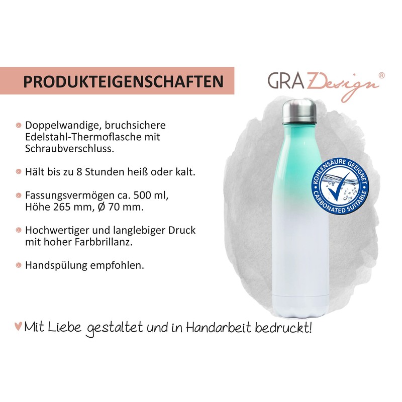 GRAZDesign Thermos Flask, 500 ml, Customisable with Name, Stainless Steel,