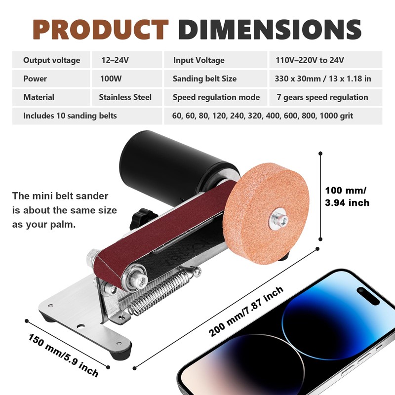 Mini Electric Belt Sander Waterproof Small Bench Grinder Knife Sharpener,