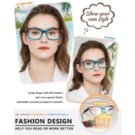 MARE AZZURO Oversized Reading Glasses 1.0+ Women Retro Square Readers 1.00 1.25 1.50 1.75 2.00 2.25 2.50 2.75 3.00 3.50 4.00 5.00 6.00 (Blue+black, 1.0)