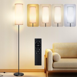 PARTPHONER Modern Floor Lamp with Remote Control - Stepless Dimmable LED Bulb, Adjustable Color Temperature & Brightness, Minimalist Tall Lamp for Living Room, Bedroom, Office, White
