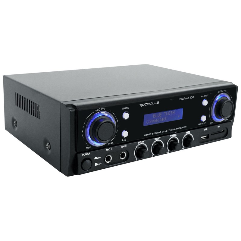 Rockville BLUAMP 100 Home Stereo Bluetooth Amplifier with USB/Mic Input+RCA