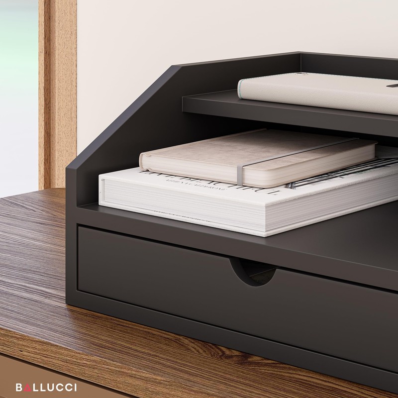 Ballucci Desk Organizer with Drawer, 2 Tier Paper Office Supplies