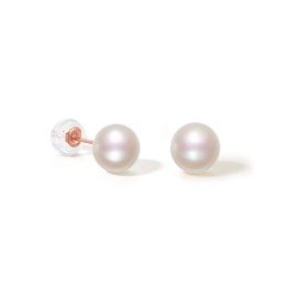 Rose Gold Earrings Pearl Earring Stud Ear Rings 18K real Gold Womens Earrings Hypoallergenic Cute Earrings Simple Pink Small Flat Back earrings for Women (6.5-7mm per pearl)