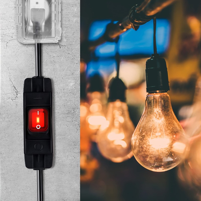 Outdoor Waterproof On/Off Switch Extension Cord, Heavy Duty 125v/250v Black