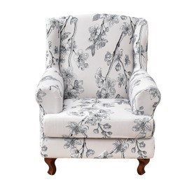 CRFATOP Wingback Chair Covers 2 Pieces Stretch Printed Wing Back Chair Cover Sofa Slipcover Washable Wingback Armchair Slipcovers Furniture Protector with Elastic Bottom for Wingback Chairs,A52