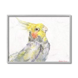 Stupell Industries Cockatiel Bird Portrait Tropical Yellow Pet, Design by George Dyachenko Grey Framed Wall Art, 16 x 20, White