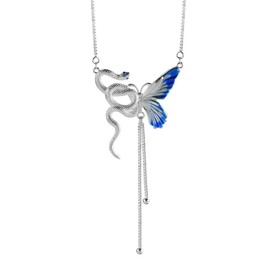 vdwv Butterfly Snake Necklace for Women Alloy Choker Half Butterfly Half Snake Tassel Pendant Necklace Collarbone Chain Delicate Jewerly for Women Party Accessories (Silver)