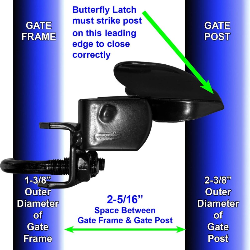 Black Wall Mount 1-3/8" Flat Back Butterfly Latch - Chain