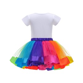 Nuolich Little Girls Unicorn Birthday Party Outfit, Unicorn Tutu Dress, Headband, Shirt & Satin Sash Rainbow 5-7X