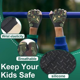 CubePlug Kids Half Finger Fingerless Cycling Gloves - Breathable, Non-Slip, Shockproof, UV Protection Kids Mittens - Perfect for Outdoor Sports, Training, Climbing, Skateboarding (Camo, L)