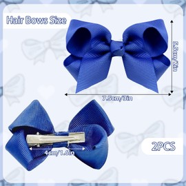 Hair Bows Hair Clips 3 Inch Ponytail Holder Bow with Duck Bill Clip for Kids Girls Women Blue Pack of 2