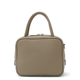 Gratante abb-g0066 Genuine Cowhide Leather 2-Way Cube Bag, Handbag, Women's, Commuter Bag, grey beige