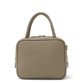 Gratante abb-g0066 Genuine Cowhide Leather 2-Way Cube Bag, Handbag, Women's, Commuter Bag, grey beige