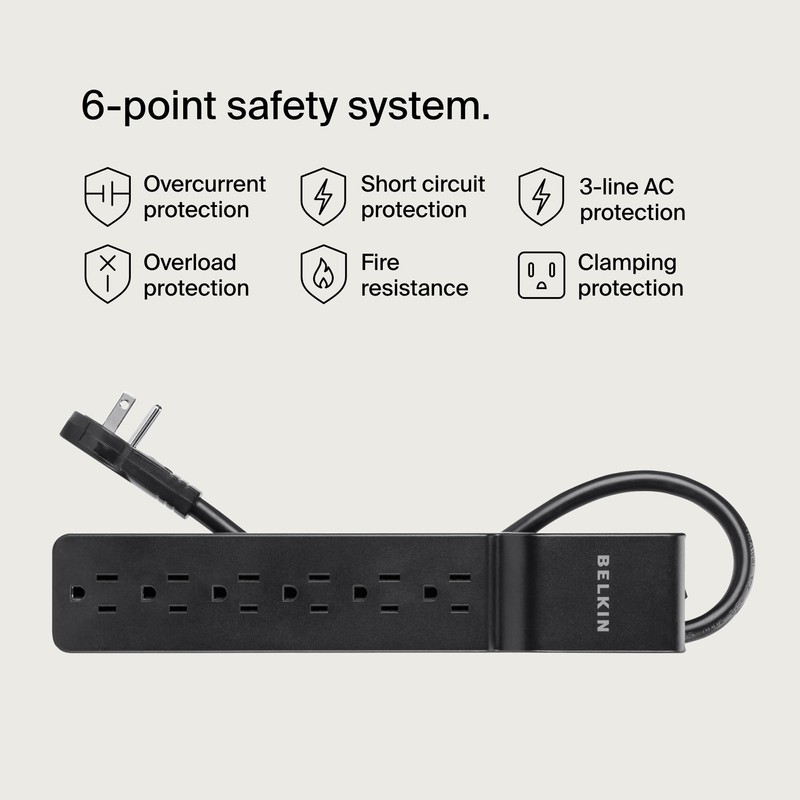 Belkin Surge Protector Power Strip with 6 AC Outlets, 6ft/1.8M