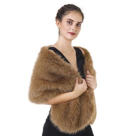 SAFERIN Women Luxurious Large Winter Faux Fur Scarf Wrap Collar Shrug for Lady Poncho Wedding Dinner Party (Shawl-Soild Camel)