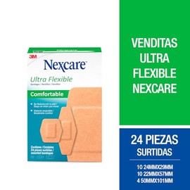 3M Nexcare, Venditas Ultraflexibles, Tamaños Surtidos, Color Beige, Caja con 24 piezas