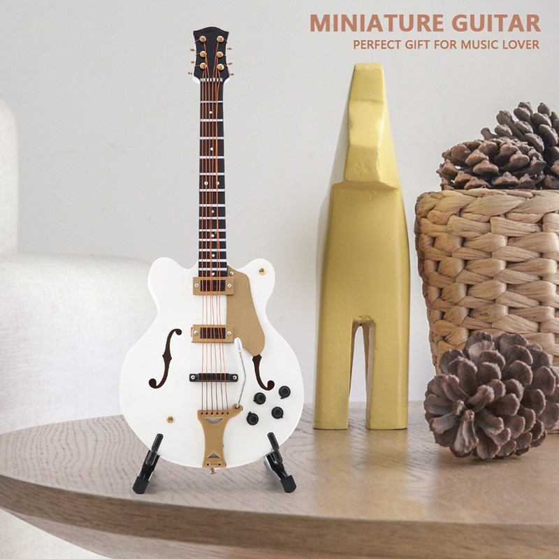 7in White Miniature Electric Guitar Replica with Box Instrument Model