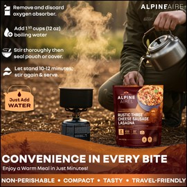 AlpineAire Foods Rustic Three Cheese Sausage Lasagna 4.76 Oz Freeze-Dried Meal, High Protein 35g, 2 Servings, Made in USA, 5 Years Shelf Life Easy to Prepare for Camping & Outdoor Adventures Pack of 1