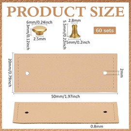 FINGERINSPIRE 60 Set PU Leather Tags 0.8x2in Beige Handmade Rectangle Faux Leather Tags with Rivets for DIY Shoes, Bags