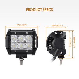 Auxbeam 4" LED Pods 18W LED Light Bar Flood Beam LED Off Road Driving Lights with Wiring Harness for SUV ATV UTV Trucks Pickup Jeep Lamp (Pack of 2)