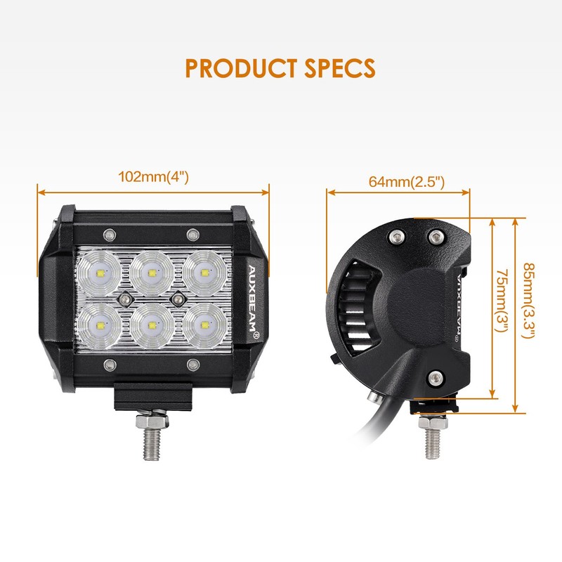 Auxbeam 4" LED Pods 18W LED Light Bar Flood Beam