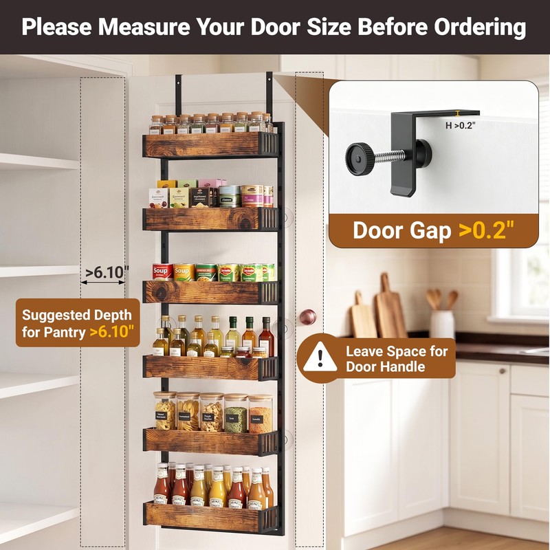 GUUKAR 6-Tier Over the Door Pantry Organizer, 2-in-1 Door Hanging