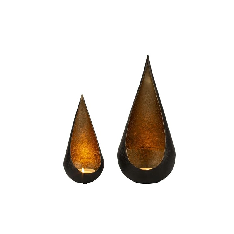 Modern Metal Lantern Set of 2 Black and Gold Interior