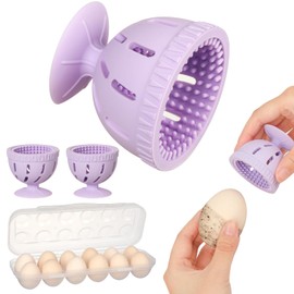 2 Pcs Egg Washer for Fresh Eggs,Silicone Egg Cleaner,with Egg Storage Box,Suitable for Cleaning Kitchens, Restaurants, Farm Chicken Houses Egg Surface Stains(Purple)