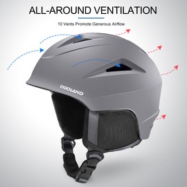 Odoland Snow Helmet, Ski Helmet with Ski Goggles for Snow Sports, Shockproof, Windproof, Safety Snowboard Helmet and Protective Goggles for Men Women and Youth, Gray, S