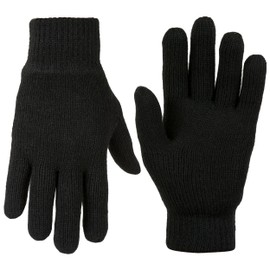 Outdoor World Thinsulate Lined Thermal Full Finger Gloves Knitted Woolly Work Mitts Outdoors Cycling Running Walking (Black, Medium/Large)