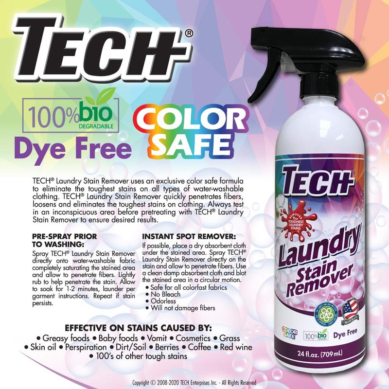 TECH Laundry Stain Remover Spray - Color Safe, Effective Clothes