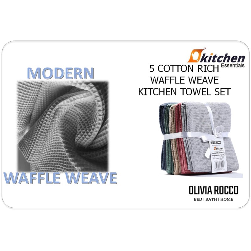 Olivia Rocco Tea Towel Pack of 5 Waffle Kitchen Tea