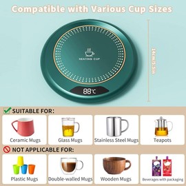 Gamenote Coffee Cup Warmer - 3 Temperature Settings for Coffee, Tea, Cocoa, Milk - Desk Accessory Home Kitchen Appliance Gadgets, Birthday Gift for Men and Women (Green)
