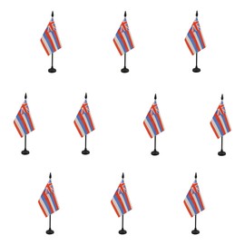 AZ FLAG 10 Hawaiian Table Flags - 6" x 4" - 10 Mini Flags Hawaiian - USA State - USA Office 100% Polyester with 10" Flag and Black Plastic Base