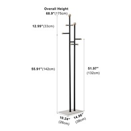 JIAYUEJU Metal Coat Rack Freestanding Clothes Rack with Square Marble Base Hanging Clothes Rack for Entryway Bedroom Living Room Hotel 14.96 x 10.24 x 68.9 Inches (Black)